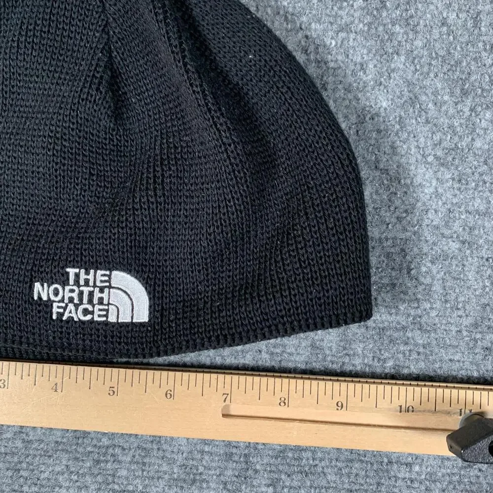 The North Face Beanie Hat Boys One Size Black Knit Fleece Lined Logo Winter